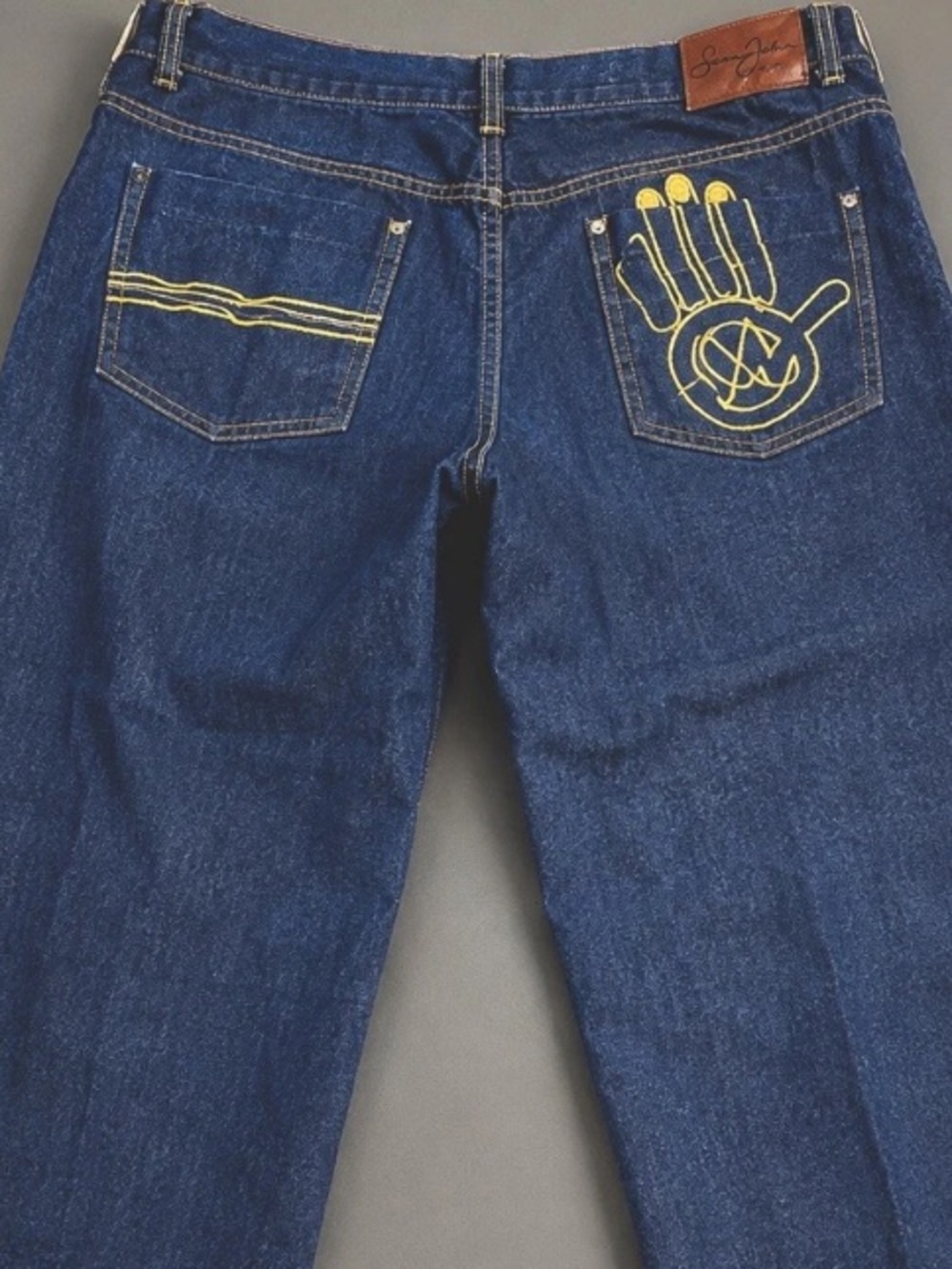 Miskeen Jeans Mens 42x32 Blue Baggy Wide Leg Y2K Streetwear Embroidered Denim